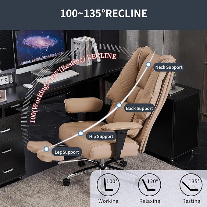 Big and Tall Office Chair 400lbs Wide Seat, Leather High Back Executive Office - Image 5