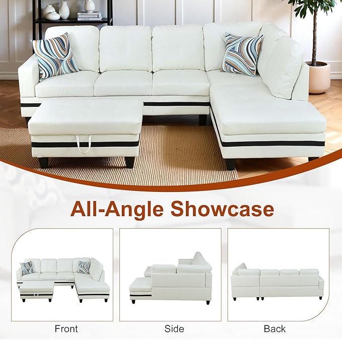 Osparple L Shaped Couch PU Leather Sectional Couch Upholstered 3 Pieces Sofas - Image 6