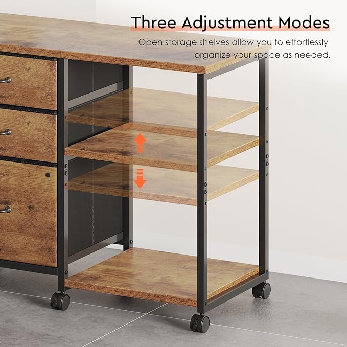 3 Drawer File Cabinet with Wheels Rolling Printer Stand with Open Storage Shelf - Image 6