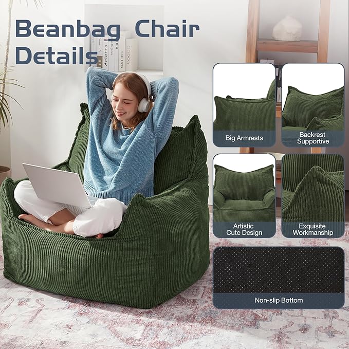 Giant Bean Bag Chair Sofa for Adults Teens, Comfy Corduroy Large Bean Bag Chairs - Image 7