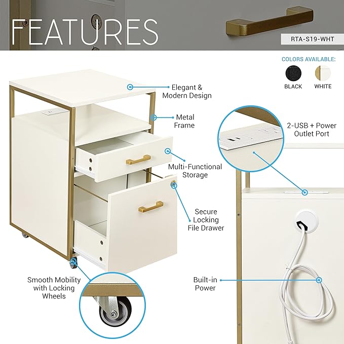 Modern 2-Drawer Rolling File Cabinet - Image 4