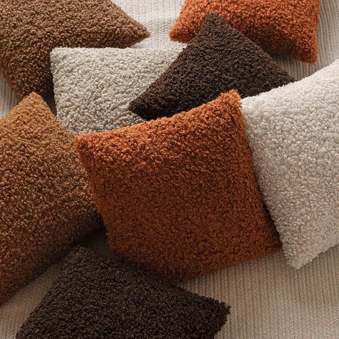 Foindtower 2 Pieces 18x18 Inch Burnt Orange, Faux Fur Throw Pillow Cover Accent - Image 7