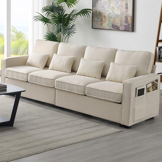 104" 4-Seater Modern Linen Fabric Sofa by Favfurish