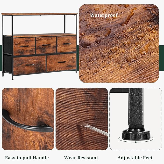 TV Stand, 5 Fabric Drawers Dresser Entertainment Center - Image 7