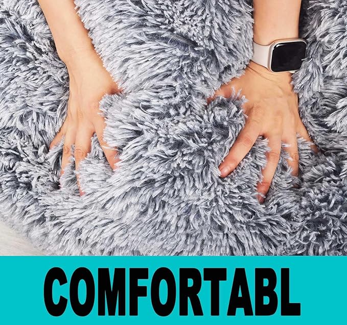 Fluffy Bean Bag Chair for Kids, 2.5FT Round Memory Foam Filled Bean Bag for - Image 4