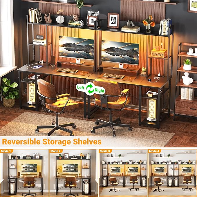 Cyclysio Gaming Desk with Hutch, Home Office Desk with Reversible 5 Tiers - Image 4