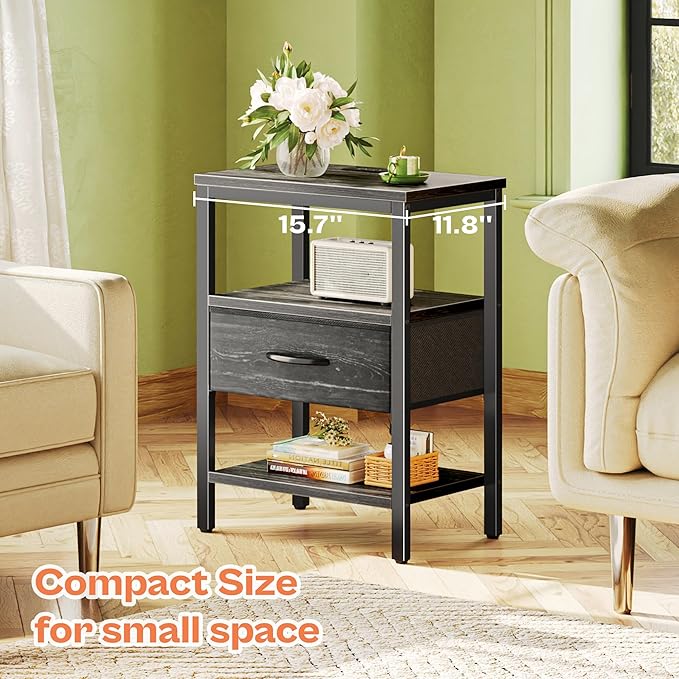 SUPERJARE Nightstand with Charging Station, Bed Side Table with Adjustable - Image 6
