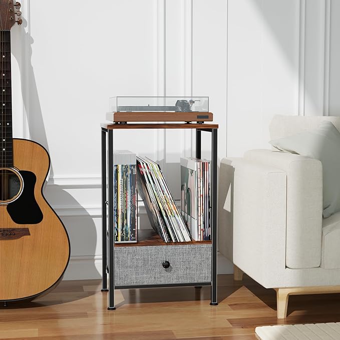 Record Player Stand with Vinyl Storage, 2-Tier Record Shelf Table with Fabric - Image 2