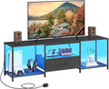 TV Stand with LED Lights, Entertainment Center with Open Shelves and Fabric by JARHETUN