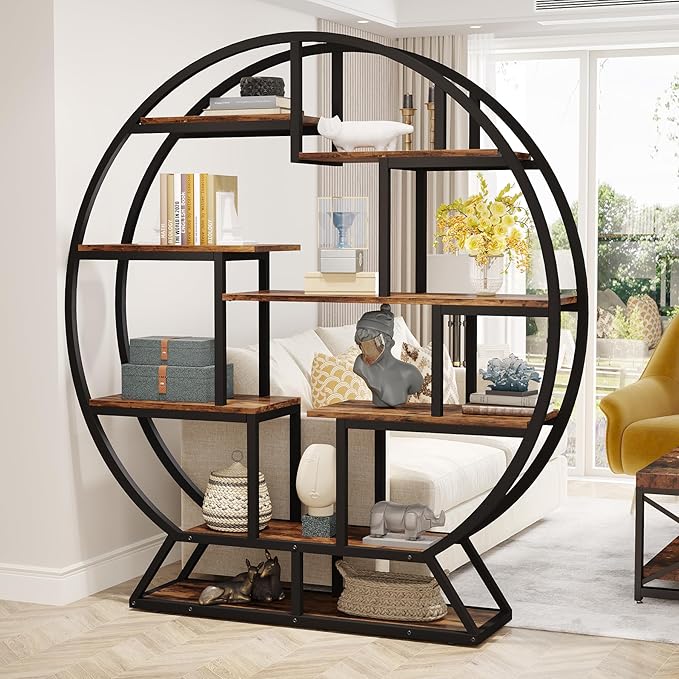 Tribesigns Bookshelf, Round Bookshelves Etagere Bookcase, 63 Inch Industrial - Image 4