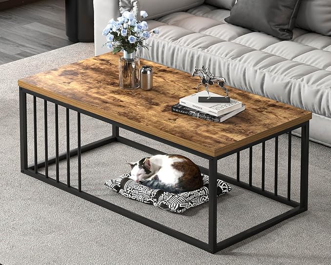 FOLUBAN Coffee Table, Modern Wood and Metal Living Room Table, Industrial - Image 6