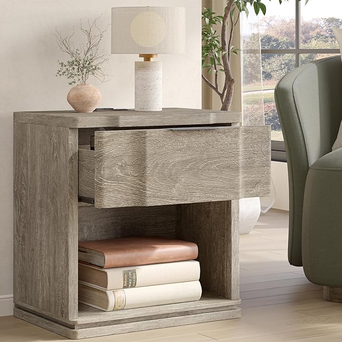 Night Stand with Charging Station, Wooden Mid Century Modern Nightstand with - Image 6