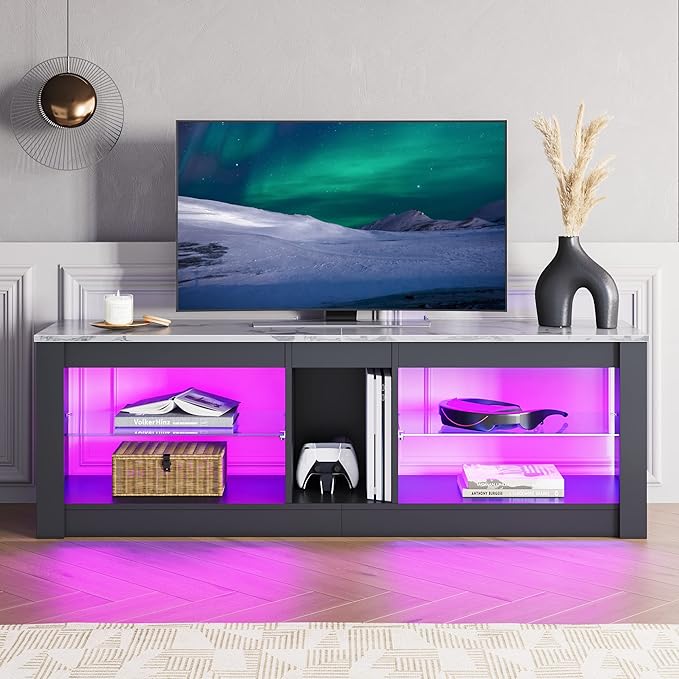 Bestier White Marble TV Stand LED Entertainment Center Gaming TV Stand - Image 5