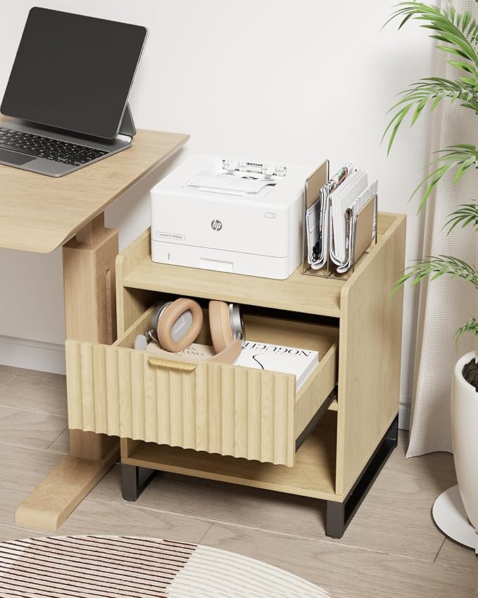 Fluted Night Stand Set 2 with Charging Station, Wood Nightstand with Large - Image 5