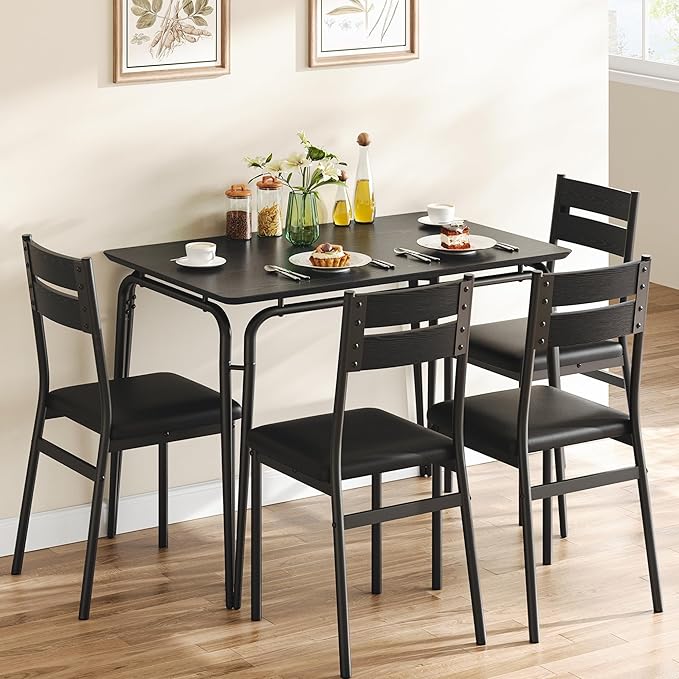 5 Piece Dining Table Set for 4, Compact Square Table Chairs, Sturdy MDF Top - Image 6