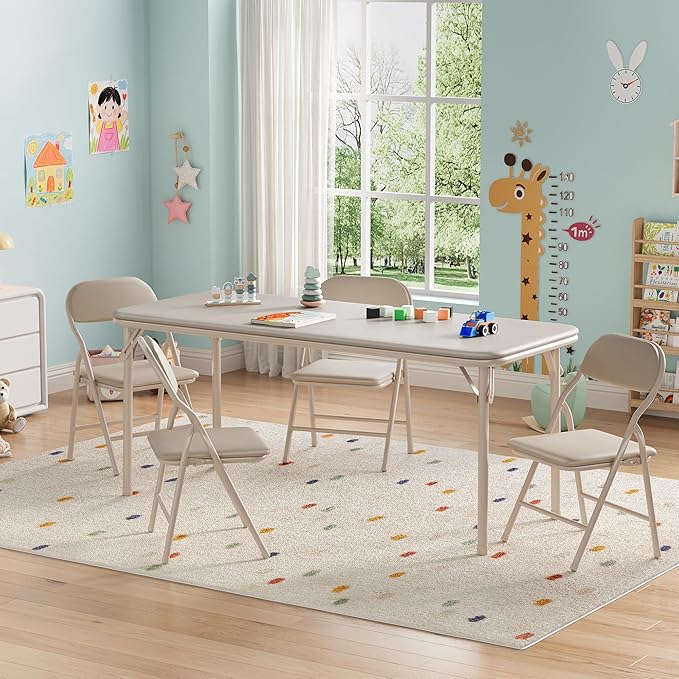 GarveeHome 5-Piece Kids Folding Table and Chairs Set, Toddlers Children's by GarveeHome