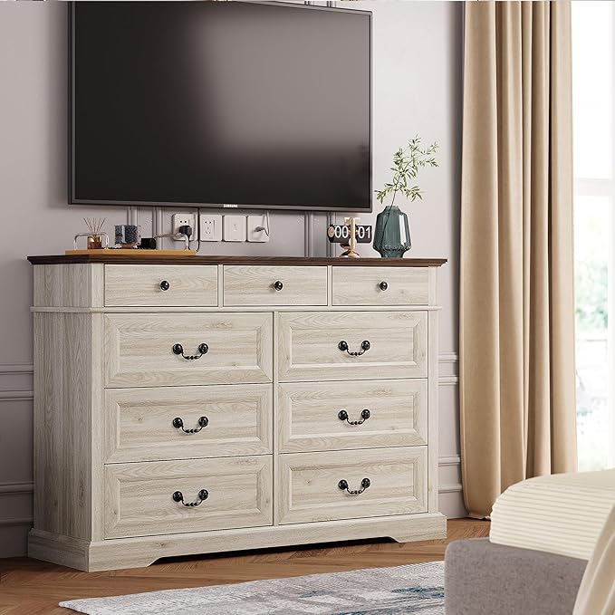 LINSY HOME 9 Drawers Dresser for Bedroom, Modern Farmhouse Large Dresser TV - Image 2