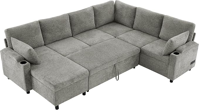 Eafurn Oversized U Shaped Sectional Sleeper Sofabed Pull Out Couch Bed - Image 7