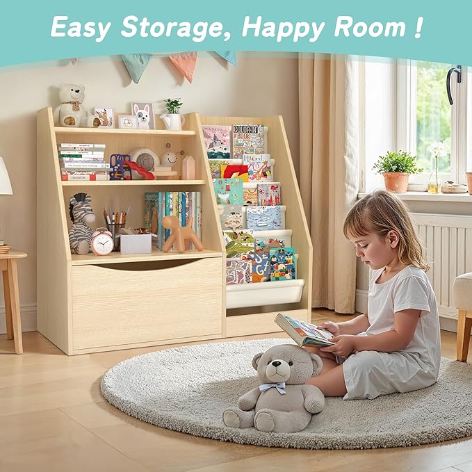 TOETOL 3 Tier Kids Bookshelf and Book Storage，6 Sling Toddler Bookshelf - Image 7