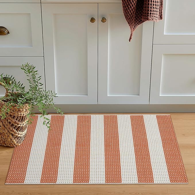 OJIA Fall Front Door Mat 24"x36" Cotton Woven Washable Striped Porch Rug Indoor - Image 7