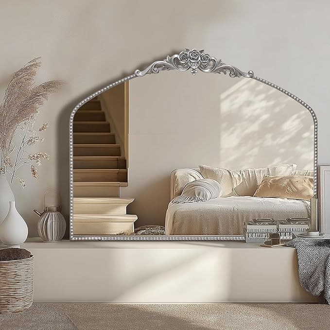 AIXI HOME Silver Arched Mirror, Baroque Wall Mounted Mirror - Image 3