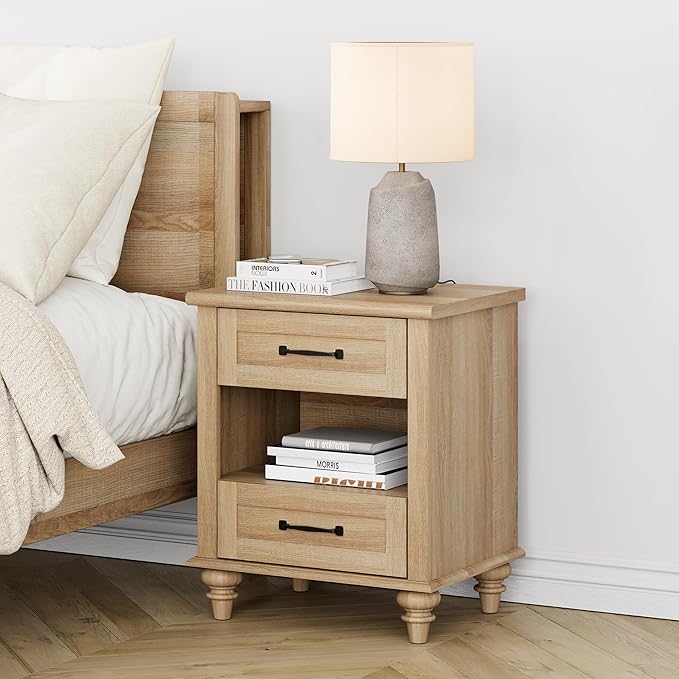 WAMPAT Set of 2 Oak Nightstands Side Tables - Image 4