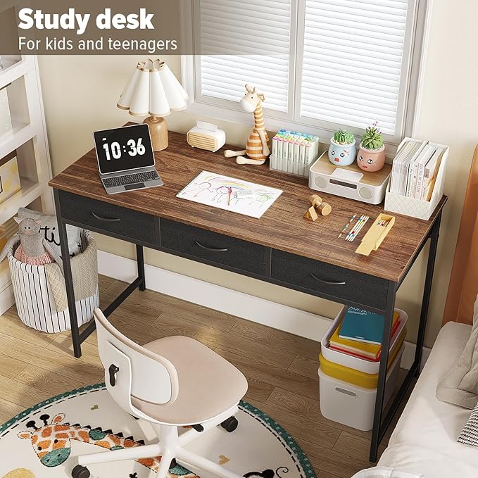 WOHOMO Computer Desk with 3 Drawers, 47.2 Inch Bedroom Desk with Storage - Image 5
