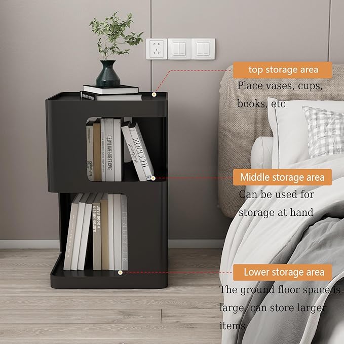 Black Side Table, Modern Nightstand Metal End Table - Image 4