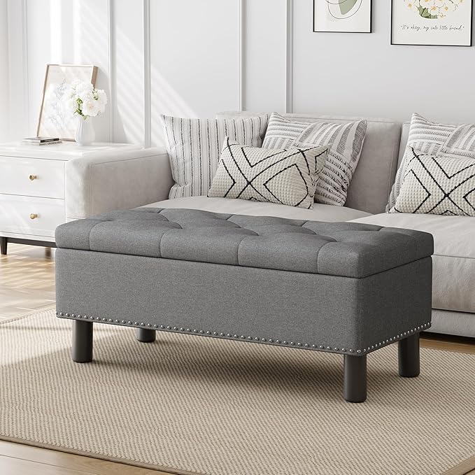 Furniliving Ottoman Bench with Storage, Folding Storage Ottoman Bench with Wood - Image 3