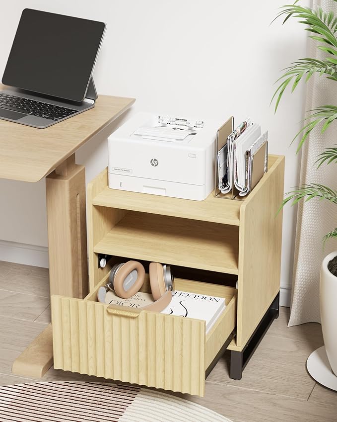 Fluted Night Stand Set 2 with Charging Station, Wood Nightstand with Large - Image 5
