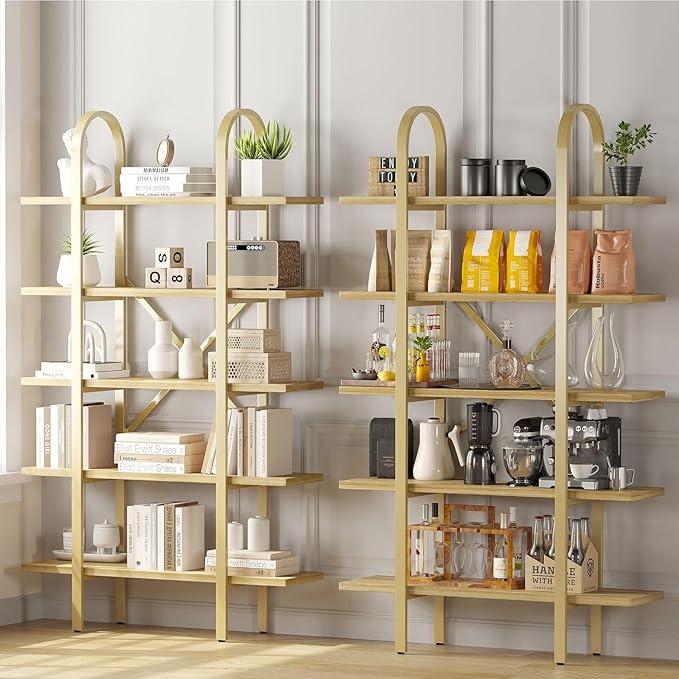 Wide Bookshelf Arched Bookcase, Industrial 5 Tier 72" Tall Freestanding Heavy - Image 5
