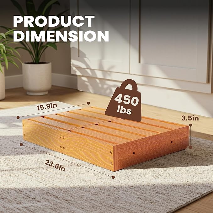 Wooden Step Stool, Durable Pine Wood Platform 23.6" x 15.9", 3.5" High - Image 2