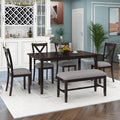 6 Pieces Dining Table Set with 60" Rectangle Kitchen Desk, Living Room by Unknown
