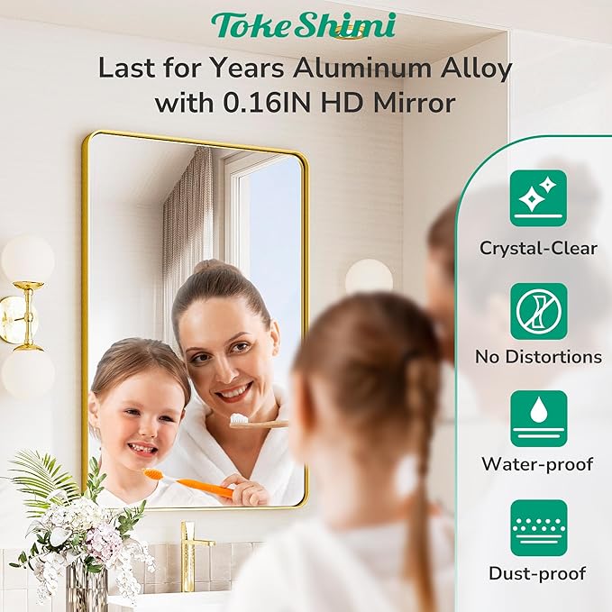 TokeShimi 24x36 Brushed Gold Bathroom Mirror, Wall Mirror - Image 4
