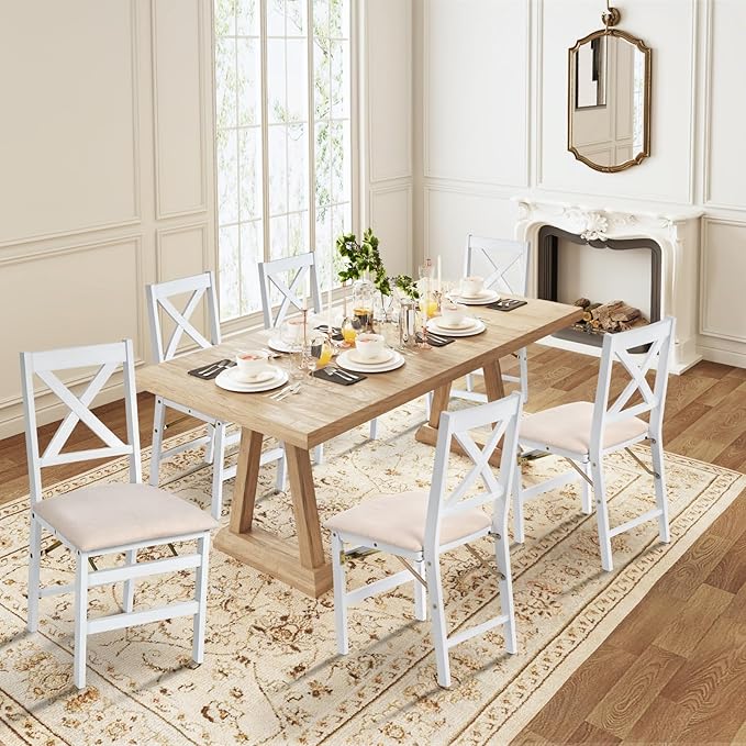 COLAMY Folding Dining Chairs Set of 6 – White Wooden Dining Room Chairs - Image 2