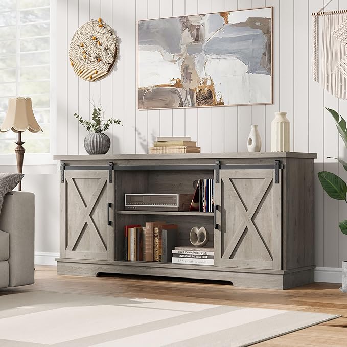 IDEALHOUSE Farmhouse Tv Stand for 65 Inches TVs, Entertainment Center - Image 3