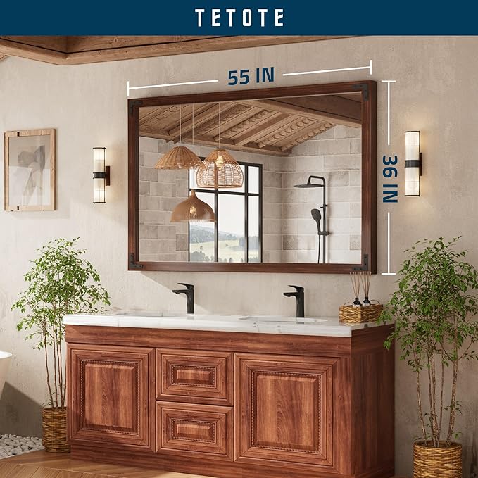 TETOTE 55 x 36 Walnut Wooden Mirror - Image 7
