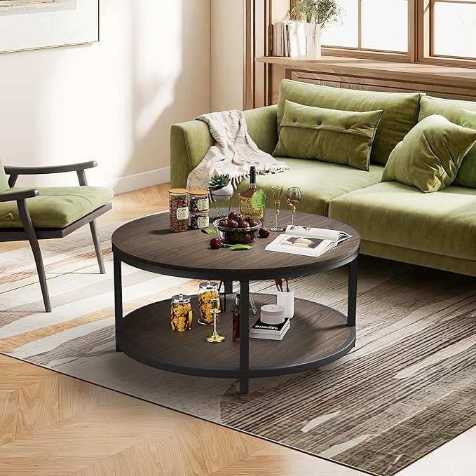NSdirect 36 inches Round Coffee Table, Rustic Wooden Surface Top & Sturdy Metal - Image 5