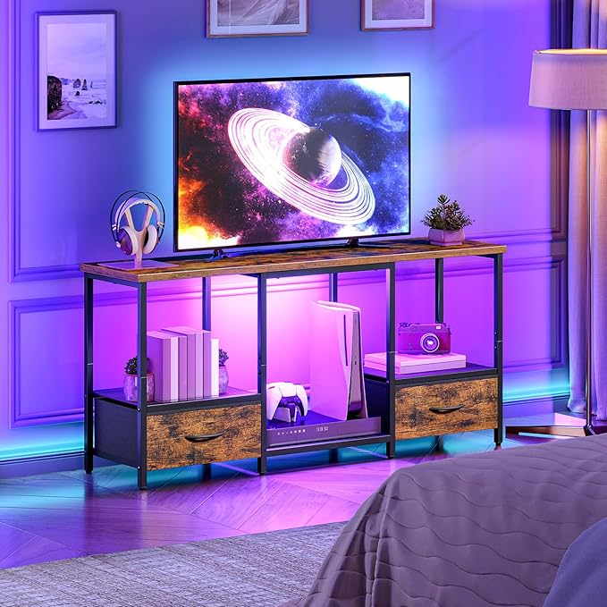 HOOBRO LED TV Stand with Storage, LED Entertainment Center with Open Shelves - Image 6