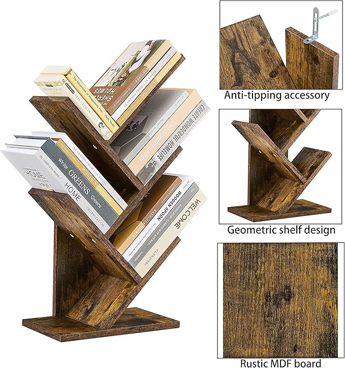 Hoctieon 4 Tier Tree Bookshelf, 4 Shelf Bookcase, Modern Book Storage, Free - Image 8
