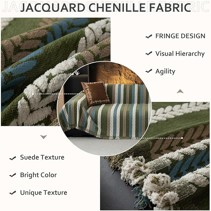 STACYPIK Thick Jacquard Green Couch Cover, Washable Sofa Cover - Image 2
