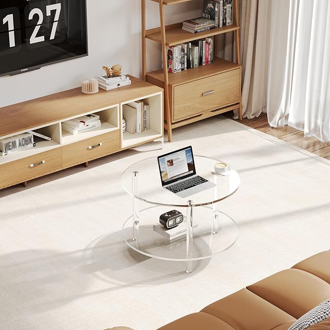 Acrylic Round Coffee Table, 23.6" Wide Modern Tea Table - Image 4