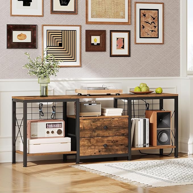 TV Stand with Power Outlet Up to 60 Inch, Entertainment Center with 2 Fabric - Image 7