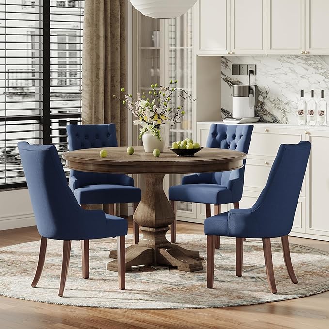 COLAMY Wingback Upholstered Side Dining Room Chairs Set of 2, Fabric Dining - Image 7