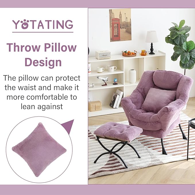 Lazy Chair with Ottoman, Comfy Reading Lounge Chair with Footstool & Throw - Image 9
