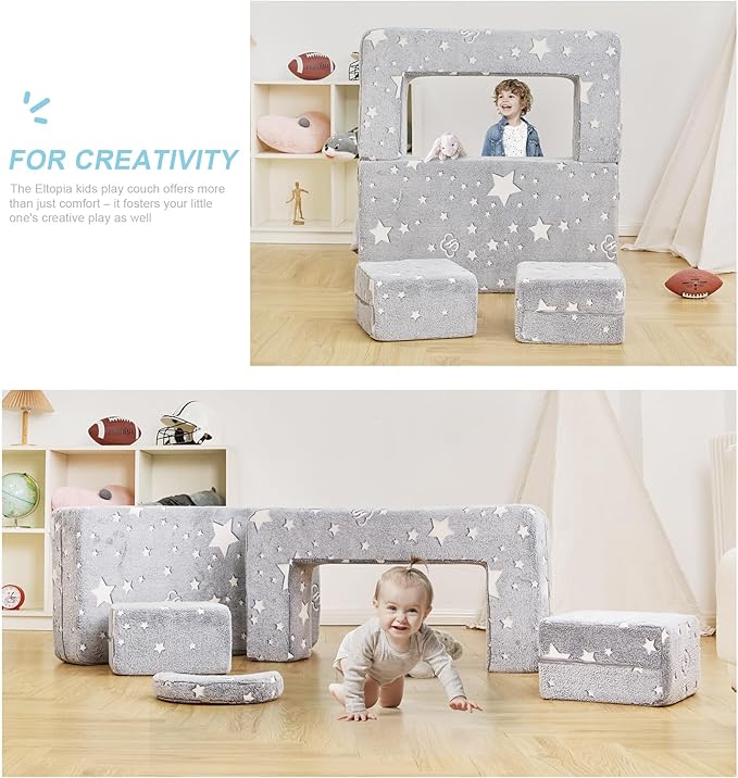 Modular Kids Sofa, Glow in The Dark Star Plush Couch, Convertible Kids Play Set - Image 5