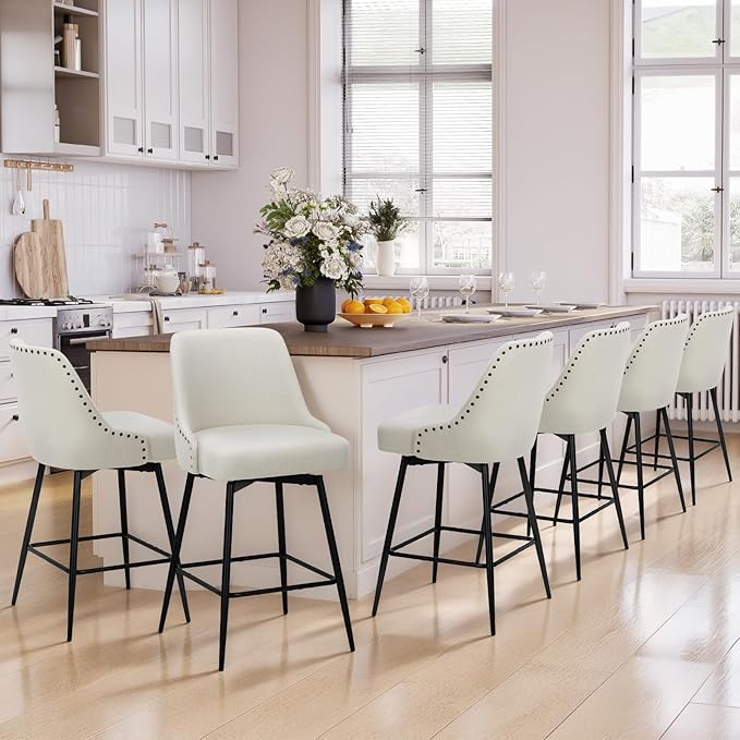 COLAMY Bar Stools Set of 6, 26.18" Counter Height Swivel Stools by COLAMYINC