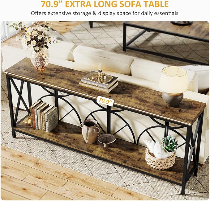 70.9-Inch Extra Long Sofa Table, Narrow Console Table Behind Couch - Image 7