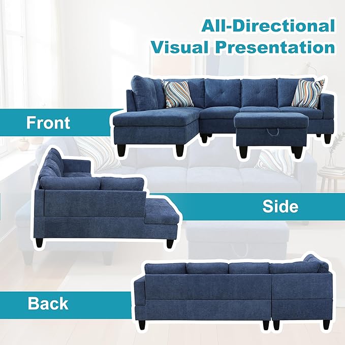 L Shaped Couch Modern Sectional Couch Upholstered Linen Fabric 3 Pieces Sofas - Image 6