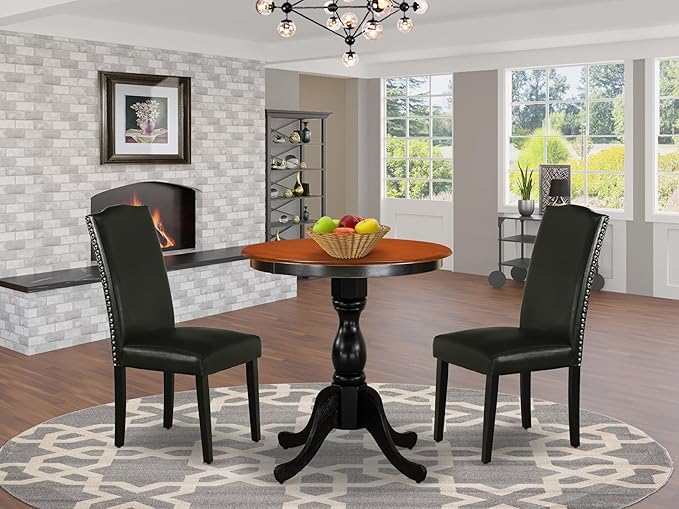 East West Furniture ESEN3-BCH-69 3 Piece Kitchen Table & Chairs Set Contains a - Image 2